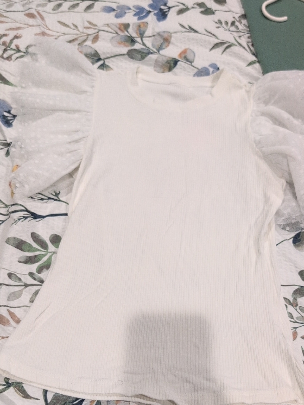 White Puff Sleeve Ribbed Women's Top